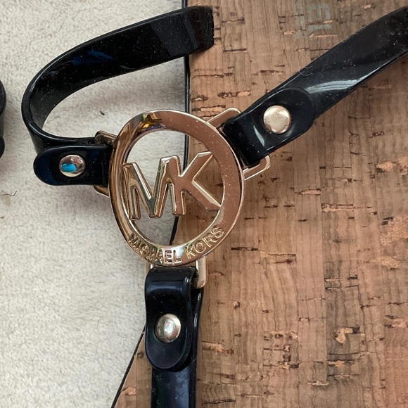 Michael Kors Black Sandals with Gold Logo - Picture 3 of 7